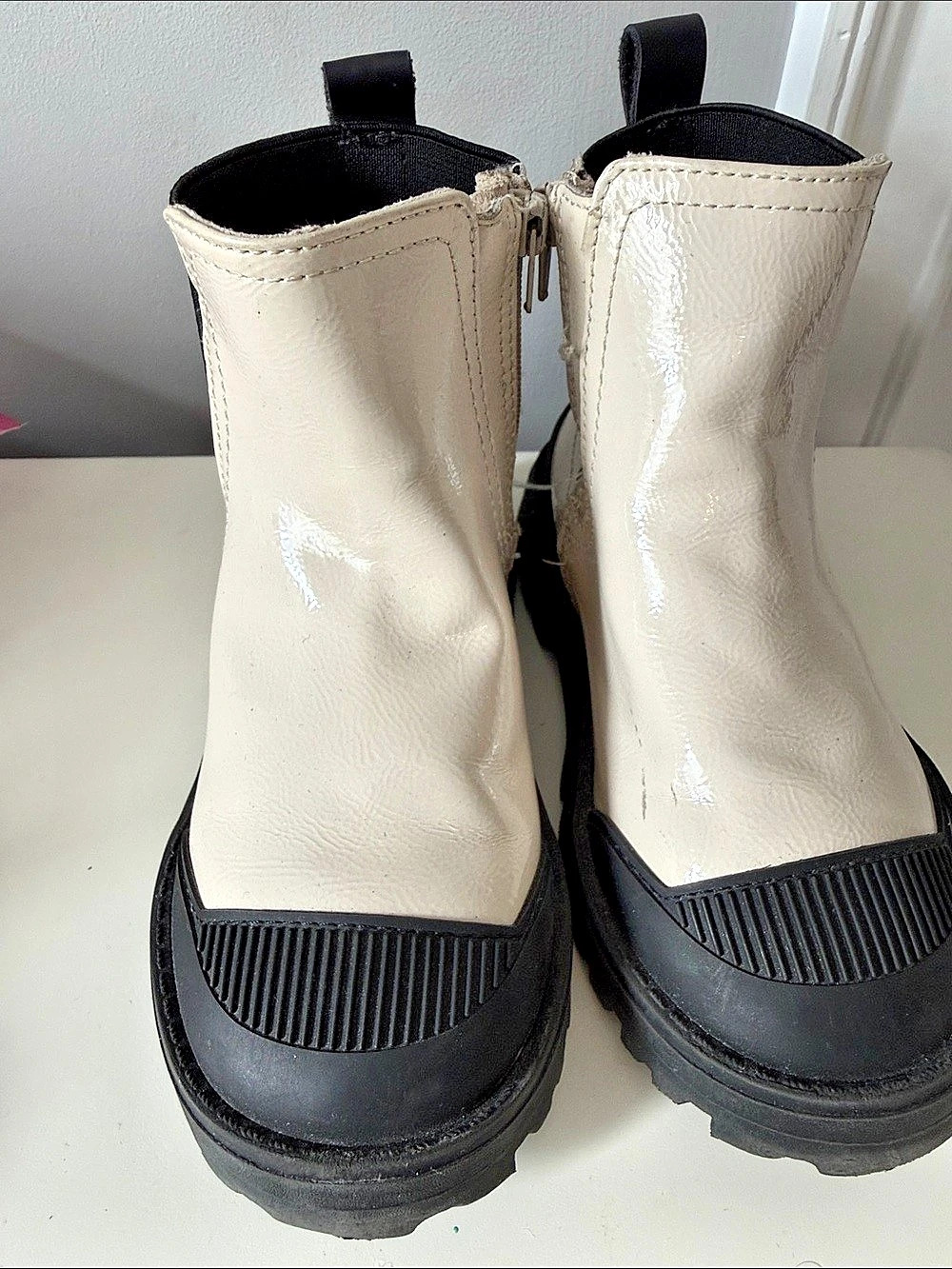 Zara Color Block Combat Boots in Cream & Black